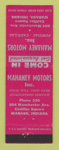 Matchbook Cover - Mahaney Motors Pontiac Cadillac Wabash IN