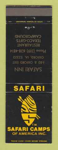 Matchbook Cover - Safari Camps Inn Oxford IA Texaco oil gas