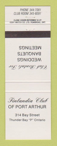Matchbook Cover - Finlandia Club Port Arthur Thunder Bay ON