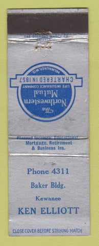Matchbook Cover - Ken Elliott Insurance Kewanee WEAR