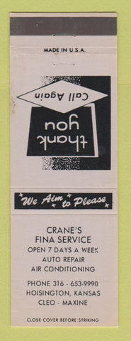 Matchbook Cover - Crane's Fina oil gas Hoisington KS