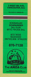 Matchbook Cover Anza Club Vancouver BC Australia New Zealand Association SAMPLE