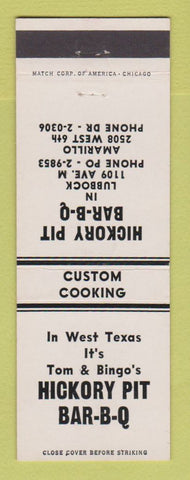 Matchbook Cover - Hickory Pitt BBQ Lubbock Amarillo TX