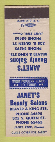 Matchbook Cover - Janet's Beauty Salons