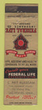 Matchbook Cover - Federal Life Insurance C Art Ruebsam Des Moines IA WEAR