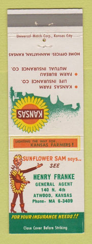Matchbook Cover - Kansas Farm Life Insurance Henry Franke Atwood KS