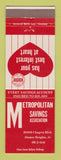 Matchbook Cover - Metropolitan Savings Association Shaker Heights OH