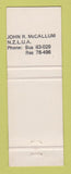 Matchbook Cover - National Mutual Insurance New Zealand John McCallum