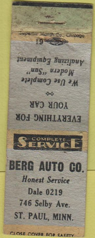 Matchbook Cover - Berg Auto Repair Co St Paul MN