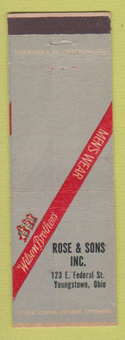 Matchbook Cover - Wilson Brothers Men's Clothes Rose Sons Youngstown OH WEAR