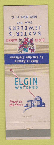 Matchbook Cover - Elgin Watches Baxter's Jewelry New Bern NC