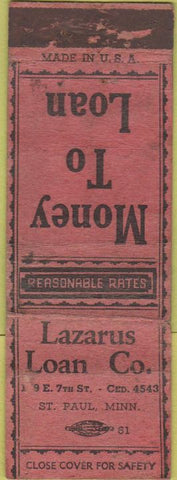 Matchbook Cover - OLD Lazarus Loan Co St Paul MN