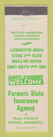 Matchbook Cover - Farmers State Insurance Agency Stephen MN