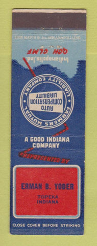 Matchbook Cover - Farmers Mutual Insurance Erman Yoder Topeka IN