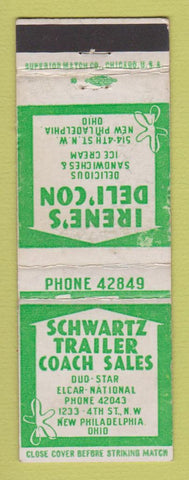 Matchbook Cover Irene's Deli Con Schwartz Trailer Sales New Philadelphia OH WORN