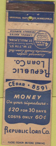 Matchbook Cover - Republic Loan Co St Paul MN WEAR