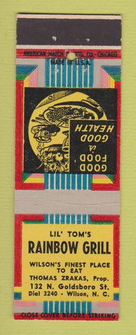 Matchbook Cover - Lil Tom's Rainbow Grill Wilson NC