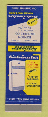 Matchbook Cover - Kelvinator Refrigerator Edenton Furniture NC