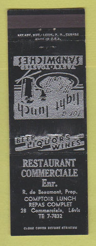 Matchbook Cover - Restaurant Commerciale Levis QC