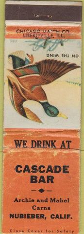 Matchbook Cover - Cascade Bar Nubieber CA