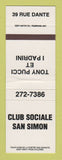 Matchbook Cover - Club Sociale San Simon QC? SAMPLE WORN