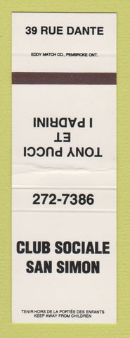 Matchbook Cover - Club Sociale San Simon QC? SAMPLE WORN