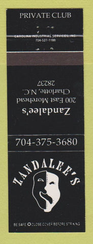 Matchbook Cover - Zandalee's Private Club Charlotte NC