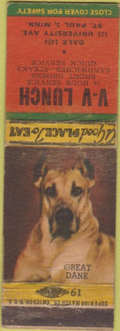 Matchbook Cover - V-V Lunch Diner St Paul MN Great Dane