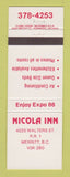 Matchbook Cover - Nicola Inn Merritt BC