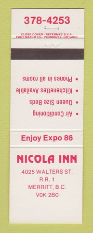 Matchbook Cover - Nicola Inn Merritt BC