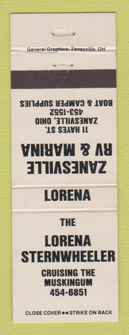 Matchbook Cover - Zanesville RV Marina OH Lorena Sternwheeler WEAR