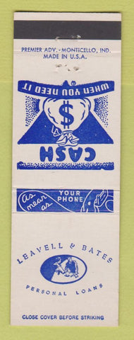 Matchbook Cover - Leavell & Bates Loans Delphi Lafayette Tipton IA