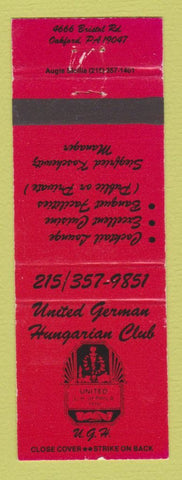 Matchbook Cover - United German Hungarian Club Oakford PA