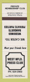 Matchbook Cover - West Newfoundland Press Club NF SAMPLE