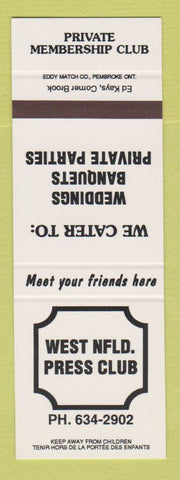 Matchbook Cover - West Newfoundland Press Club NF SAMPLE