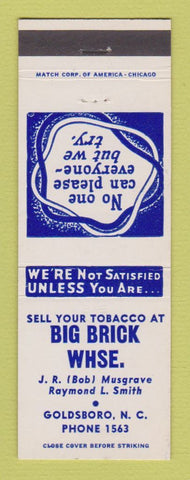 Matchbook Cover - Big Brick Warehouse Tobacco Buyers Goldsboro NC
