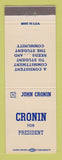 Matchbook Cover - John Cronin for President Election