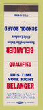 Matchbook Cover - Belanger for School Boar Election