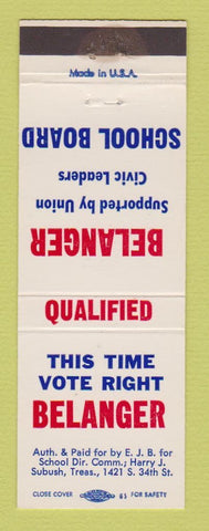 Matchbook Cover - Belanger for School Boar Election