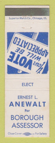 Matchbook Cover - Ernest Anewalt Borough Assessor Election