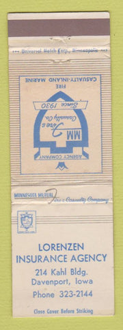 Matchbook Cover - Minnesota Mutual Insurance Lorenzen Davenport IA WEAR