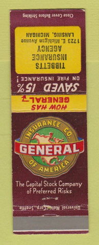 Matchbook Cover - General Insurance Company Tibbetts Lansing MI