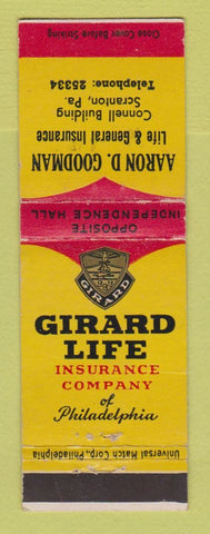 Matchbook Cover - Girard Life Insurance Company Aaron Goodman Scranton PA