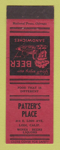 Matchbook Cover - Patzer's Place Lodi CA