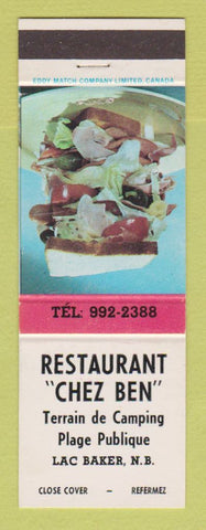 Matchbook Cover - Restaurant Chez Ben Lac Baker NB
