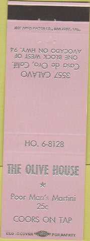 Matchbook Cover - The Olive House Bar Casa de Ore CA pink