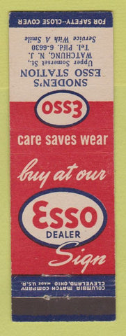Matchbook Cover - Esso oil gas Snoden's Watchung NJ