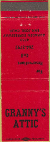 Matchbook Cover - Granny's Attic San Jose Ca red