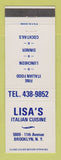 Matchbook Cover - Lisa's Italian Restaurant Brooklyn NY
