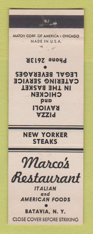 Matchbook Cover - Marco's Restaurant Batavia NY